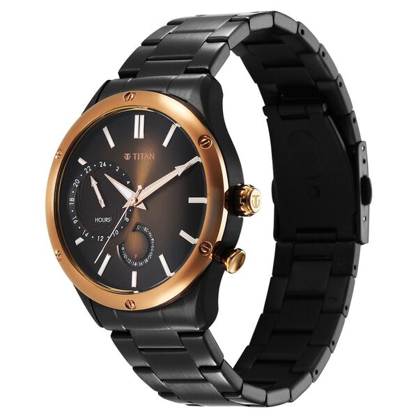 Titan Stellar Multifunction Brown Dial Black Stainless Steel Strap Watch For Men - image number 2