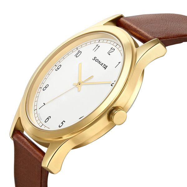 Sonata Quartz Analog White Dial Leather Strap Watch for Men - image number 2