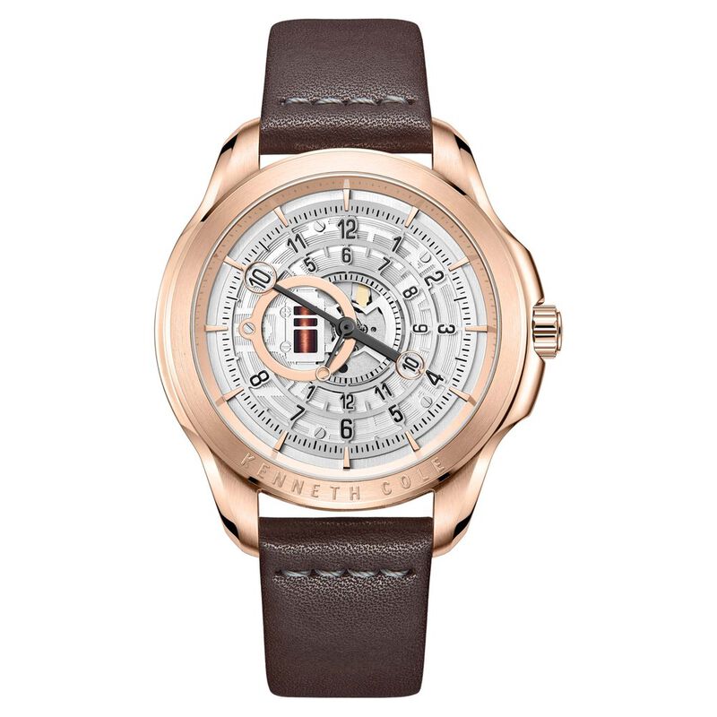 Kenneth Cole Quartz Analog Silver Dial Leather Strap Watch for Men