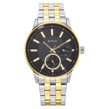 Titan Regalia Opulent Multifunction Black Round Dial Two Toned Stainless Steel Strap Watch For Men