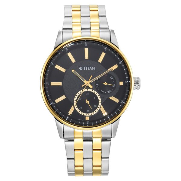 Titan Regalia Opulent Multifunction Black Round Dial Two Toned Stainless Steel Strap Watch For Men - image number 1