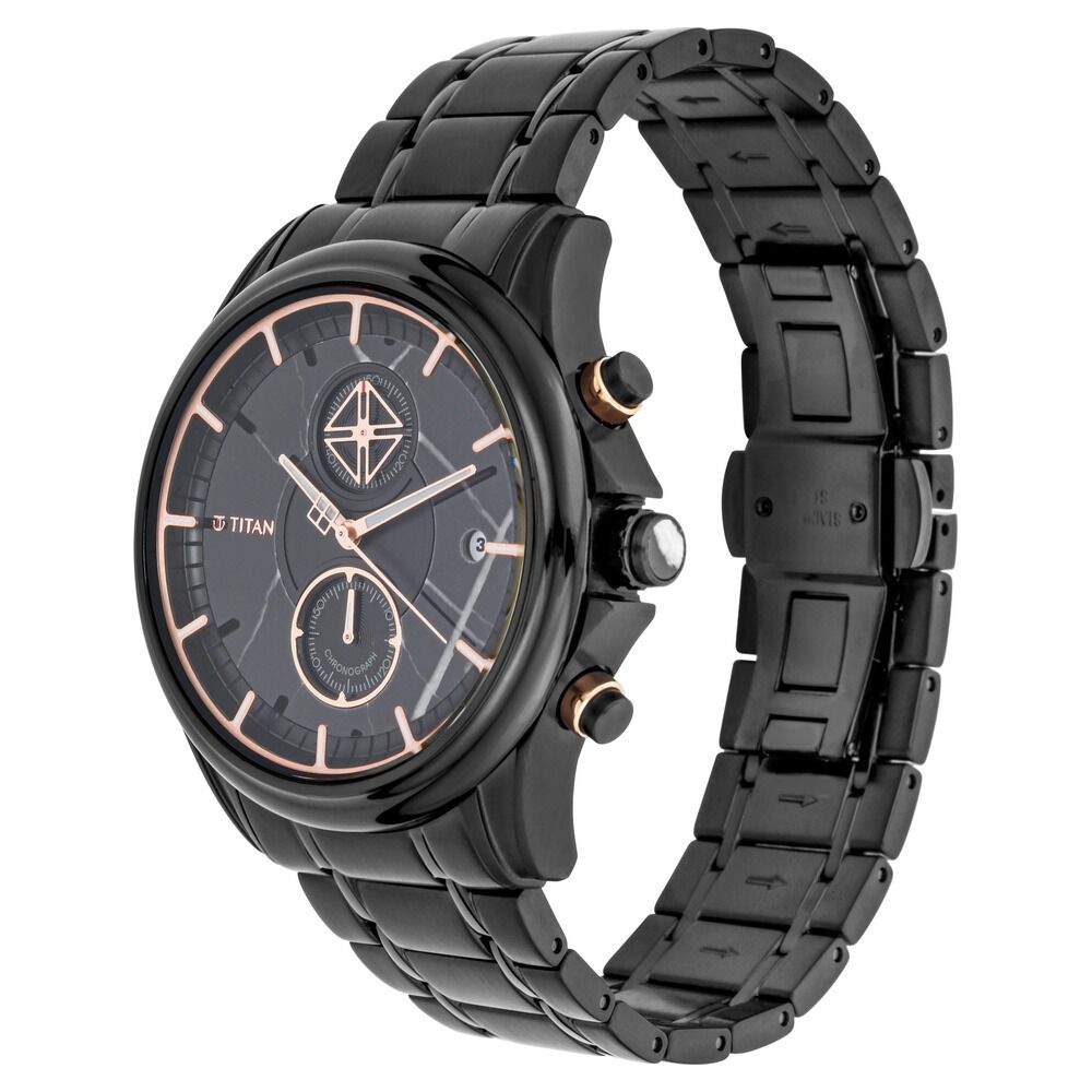 Buy Online Titan Grandmaster Black Dial Chronograph Stainless Steel Strap watch for Men ns1847km02 Titan