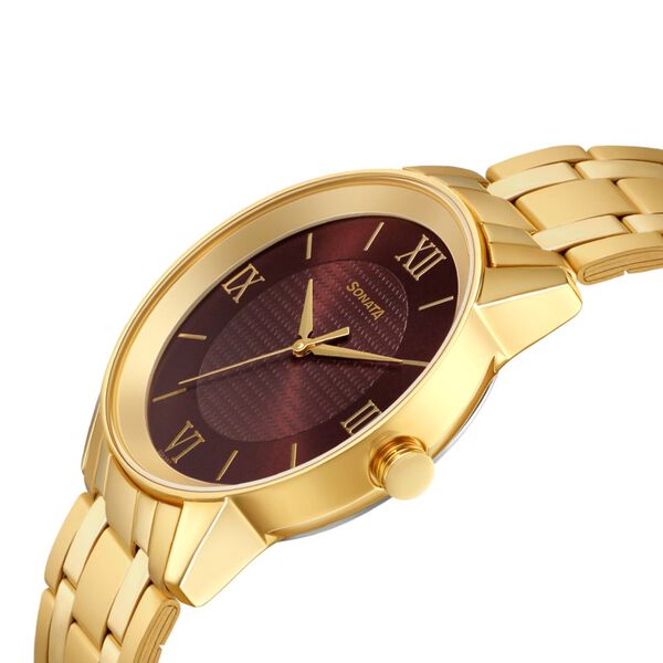 Sonata Quartz Analog Brown Dial Stainless Steel Strap Watch for Men