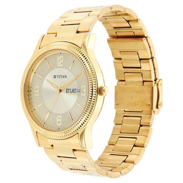 Titan Quartz Analog Champagne Dial Stainless Steel Strap Watch for Men - image number 2