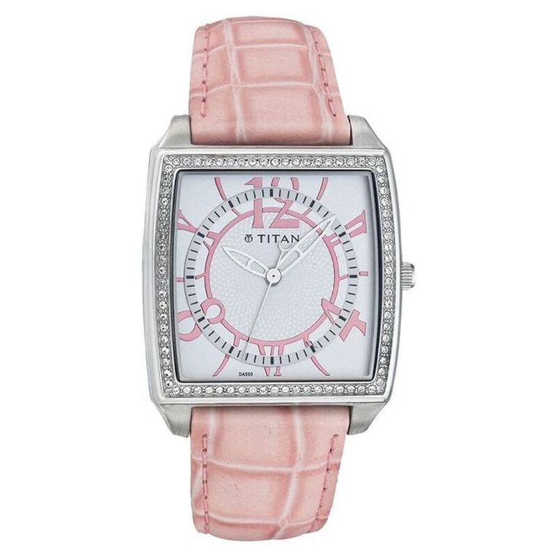 Titan Analog Pink Dial Quartz Leather Strap watch for Women