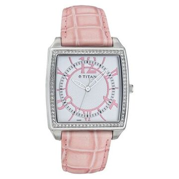 Titan Analog Pink Dial Quartz Leather Strap watch for Women