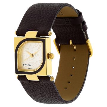 Sonata Quartz Analog Silver Dial Leather Strap Watch for Women
