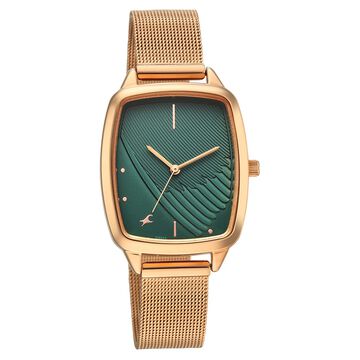 Fastrack Wild Quartz Analog Green Dial Rose Gold Stainless Steel Strap Watch For Girls