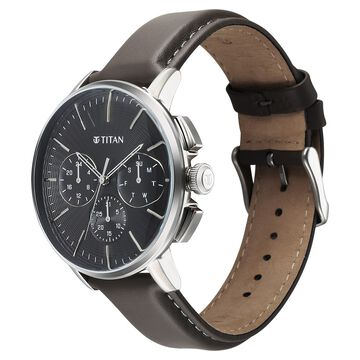 Titan Light leathers Multifunction Anthracite Dial Leather Strap Watch For Men