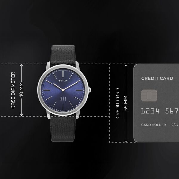 Edge Meister Quartz Analog Blue Dial Black Leather Strap Watch For Men - image number 3