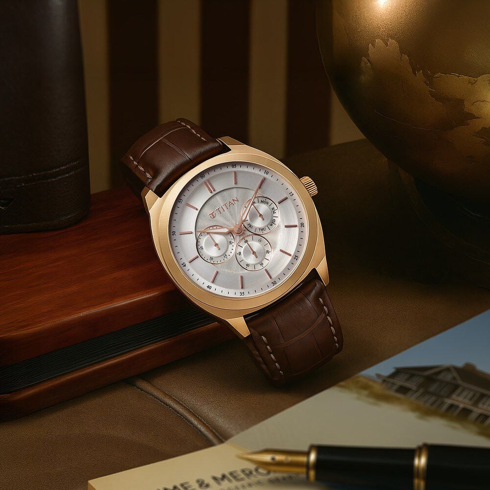 Titan Regalia Arc Analog with Day Date Second Subdial and Silver Dial Brown Leather Strap Watch for Men-image-7