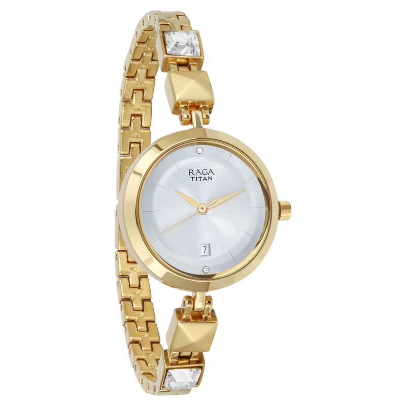 Titan Raga Viva Silver Dial Analog with Date Golden Metal Strap watch for Women - image number 1