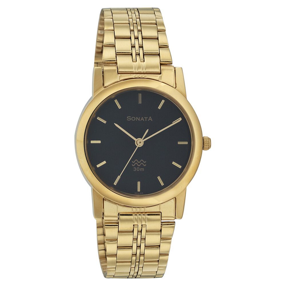 Sonata Quartz Analog Black Dial Metal Strap Watch for Men