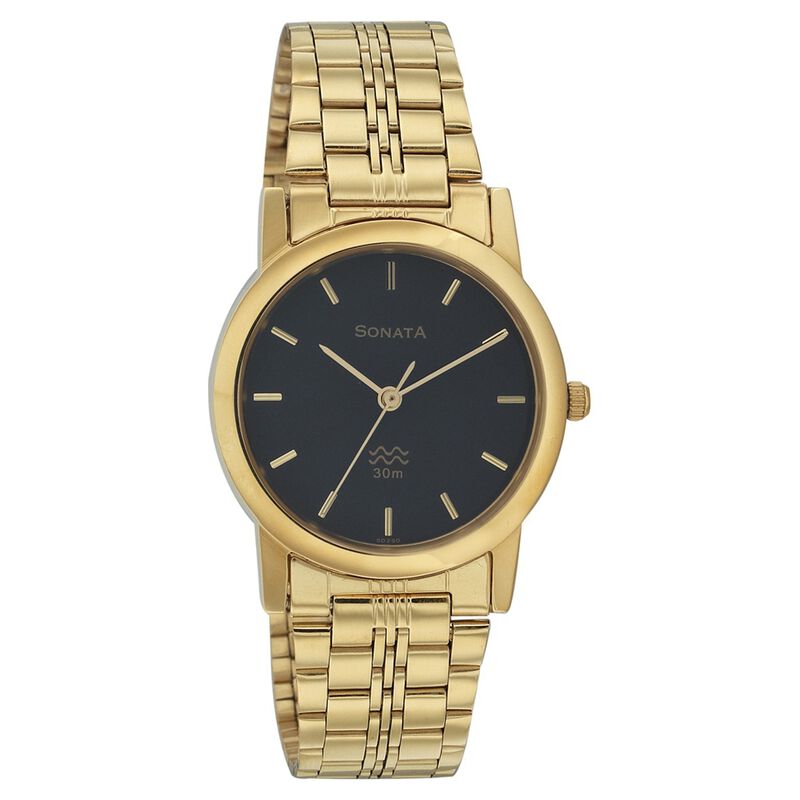 Sonata Quartz Analog Black Dial Metal Strap Watch for Men