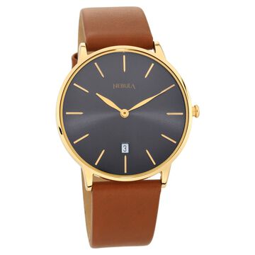 Titan Nebula Lustre 18k Gold Analog Leather Strap Watch for Men