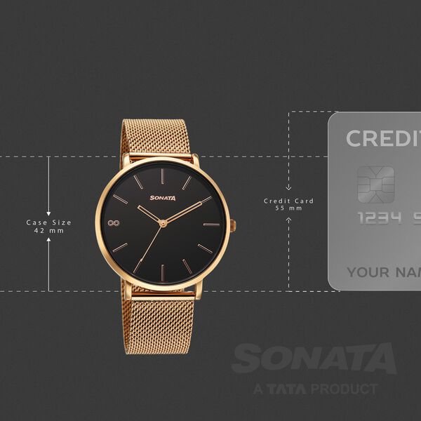 Sonata Soulmate Quartz Analog Black Dial Stainless Steel Strap Watch For Couple - image number 2