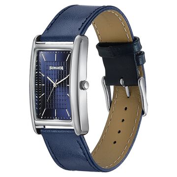 Sonata Ascent Blue Rectangular Watch with Blue Leather Strap