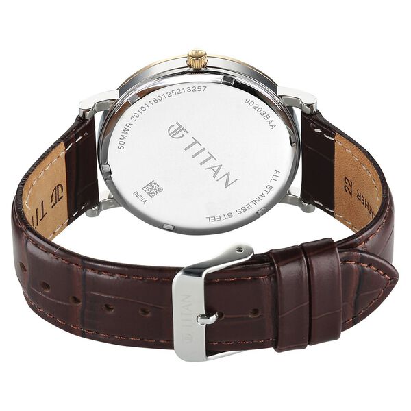 Titan Elegance Analog with Small Second and White Dial Brown Leather Strap Watch for Men - image number 6
