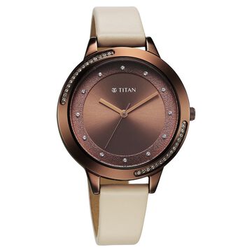 Titan Razzle Dazzle Quartz Analog Brown Dial Leather Strap Watch For Women