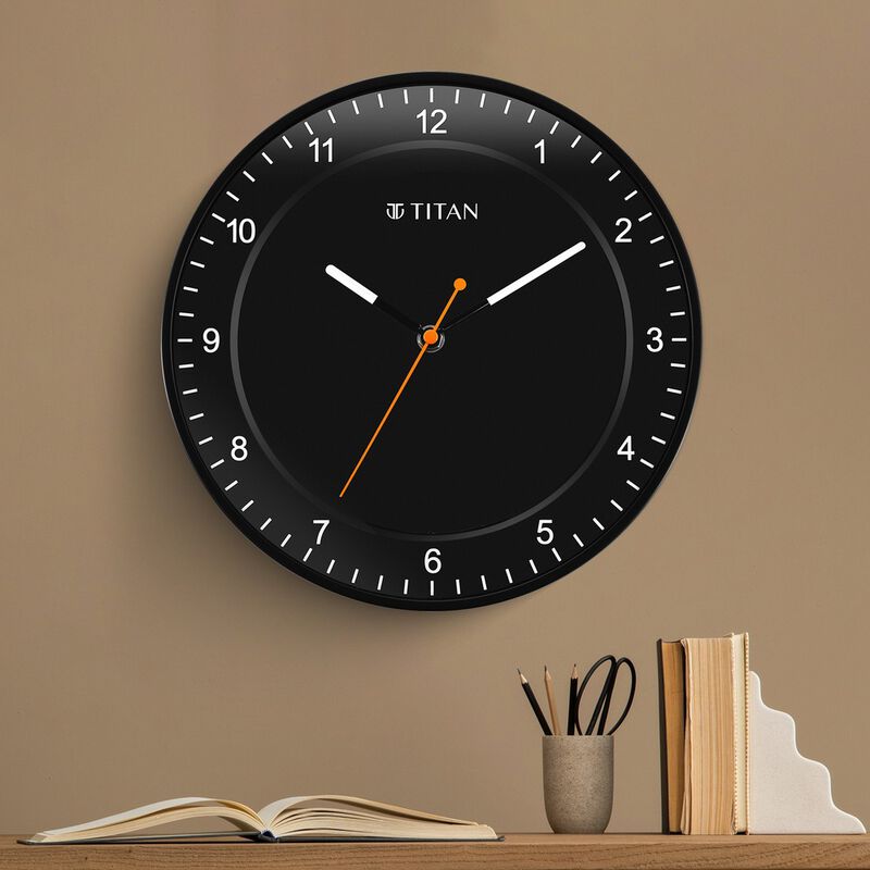 Titan Contemporary Black Wall Clock with Domed Glass and Silent Sweep 27 x 27 cm (Small)