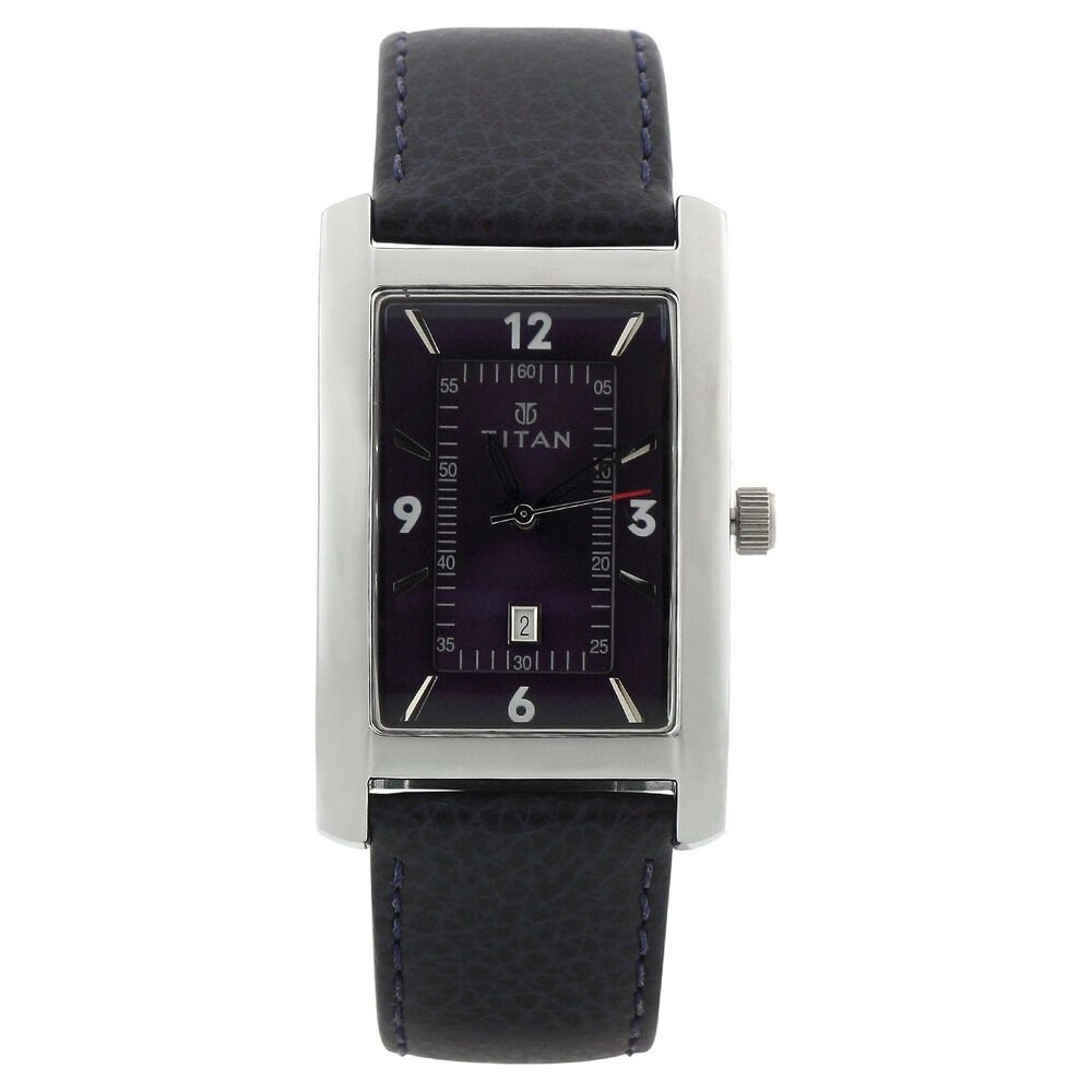 Buy Online Titan Analog with Date Blue Dial Leather Strap Watch
