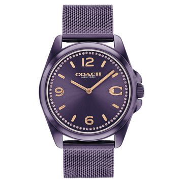 Coach Quartz Analog Purple Dial Stainless Steel Strap Watch for Women