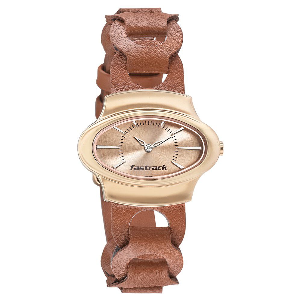Buy Online Fastrack Quartz Analog Silver Dial Leather Strap Watch