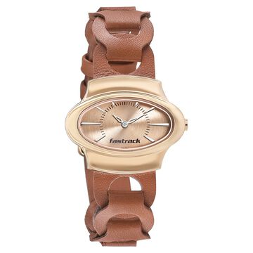 Fastrack Hitlist Quartz Analog Rose Gold Dial Leather Strap Watch for Girls