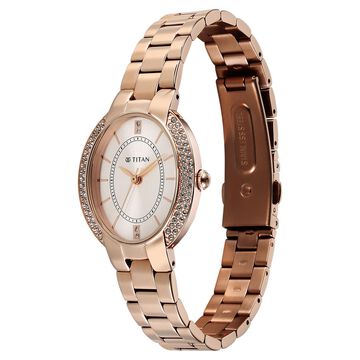 Titan Purple Metro Quartz Analog Rose Gold Dial Rose Gold Stainless Steel Strap Watch For Women