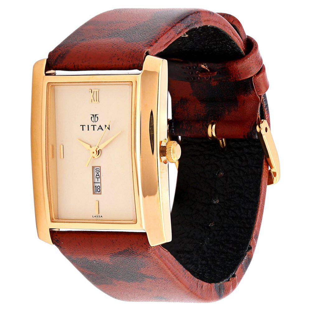 Titan Quartz Analog with Date White Dial Leather Strap Watch for Men