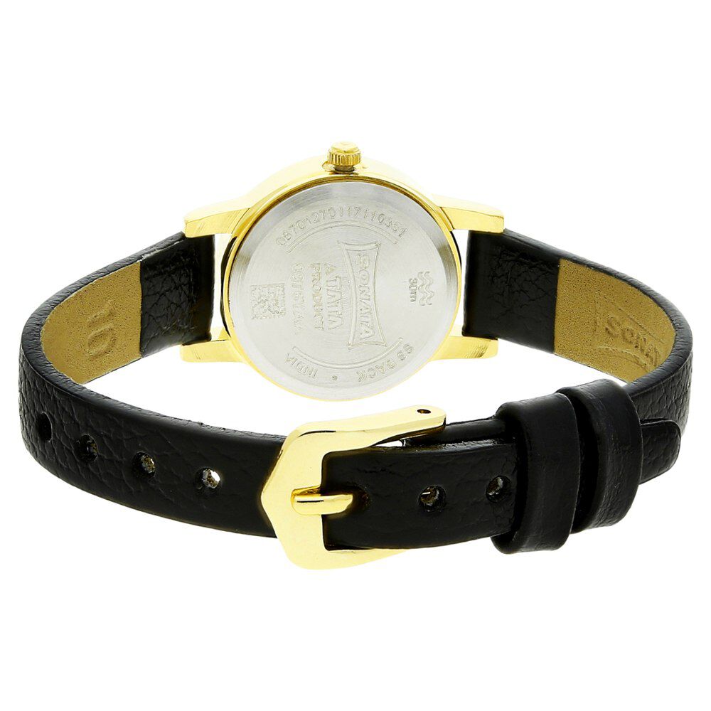 Buy Online Sonata Quartz Analog Black Dial Leather Strap Watch for Women 8976yl03 p Titan