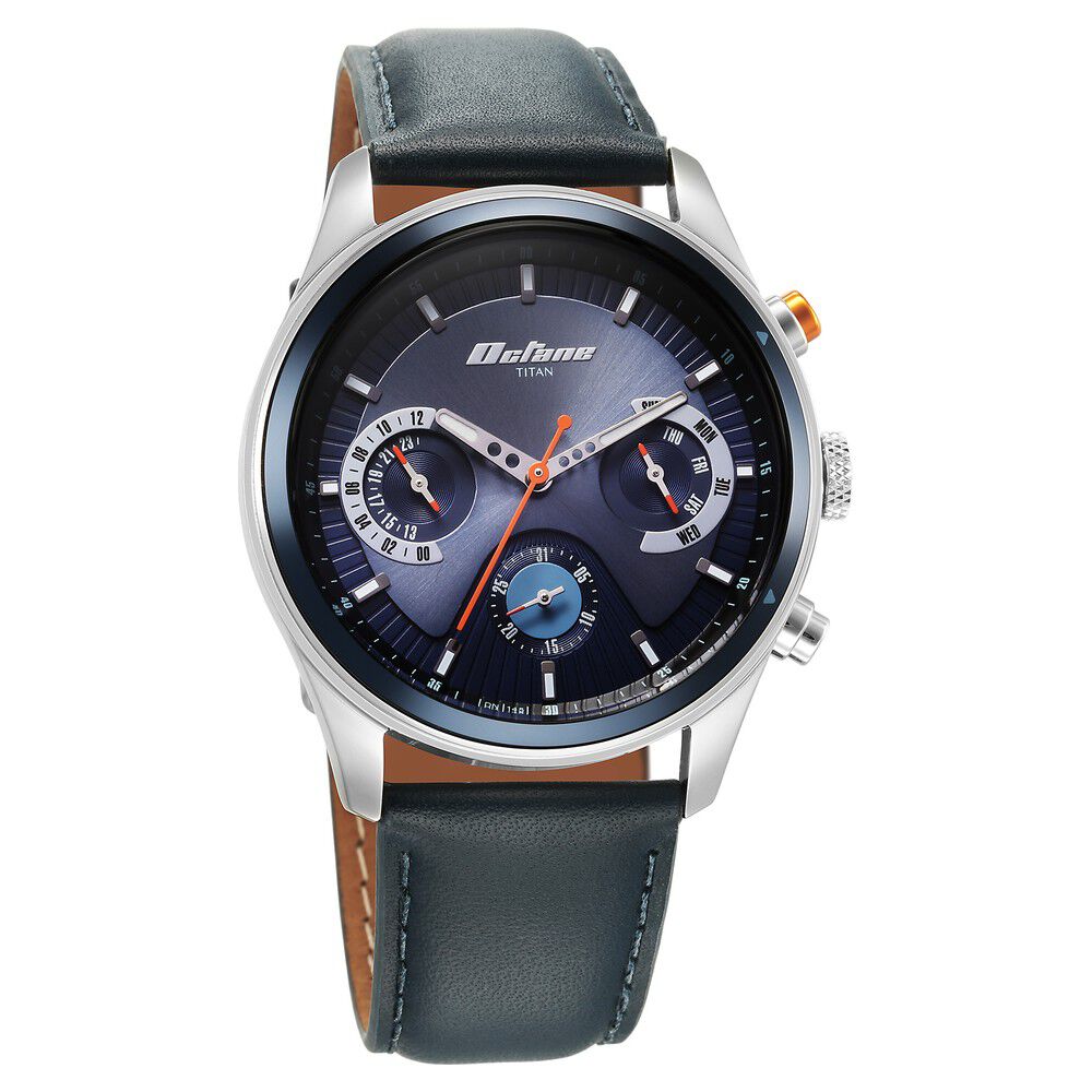 Buy Online Titan Octane Quartz Multifunction Blue Dial With Blue Leather Strap Watch For Men 1805kl01 p Titan