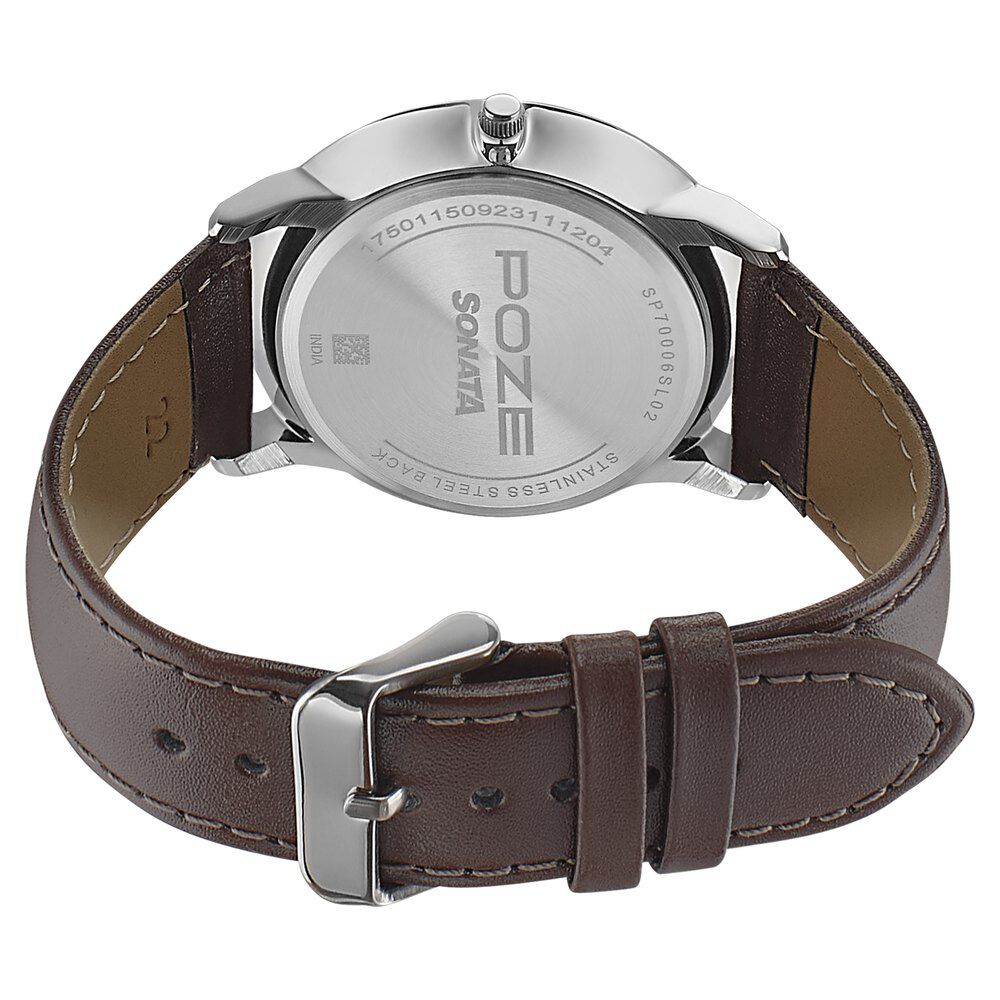 Buy Online Sonata Poze Quartz Analog Black Dial Leather Strap