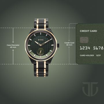 Titan Regalia Opulent Offset Second Hand Green Dial Rose Gold And Black Bimetal Strap Watch For Men