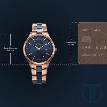 Titan Slim Ceramic Fusion Quartz Analog with Date Blue Dial Stainless Steel Strap Watch For Men