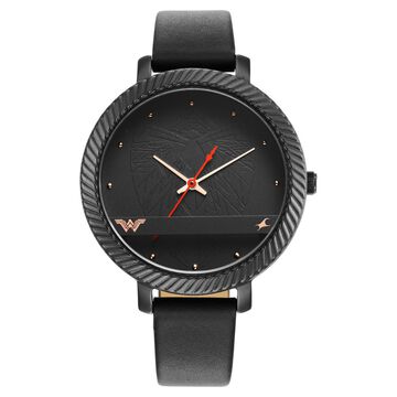Fastrack Wonder Woman Quartz Analog Black Dial Leather Strap Watch for Girls