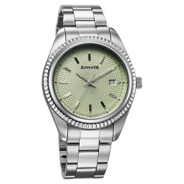 Sonata Festive Quartz Analog with Date Green Dial Metal Strap Watch For Men