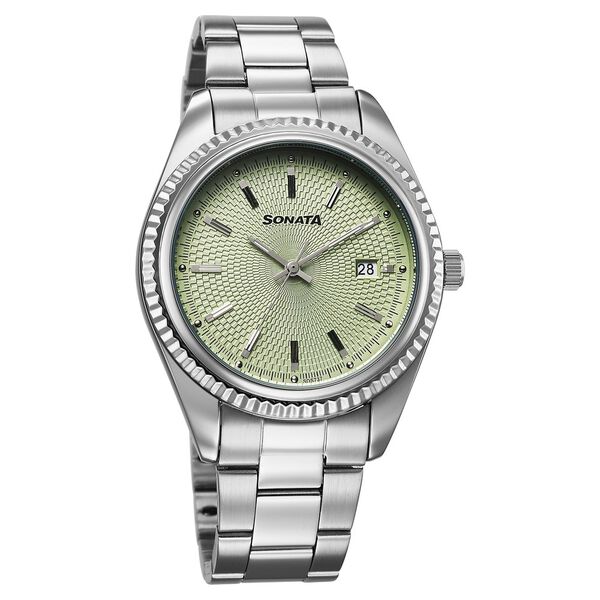 Sonata Festive Quartz Analog with Date Green Dial Metal Strap Watch For Men - image number 0