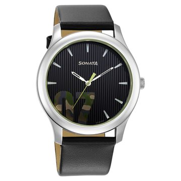 Sonata Quartz Analog Black Dial Leather Strap Watch for Men