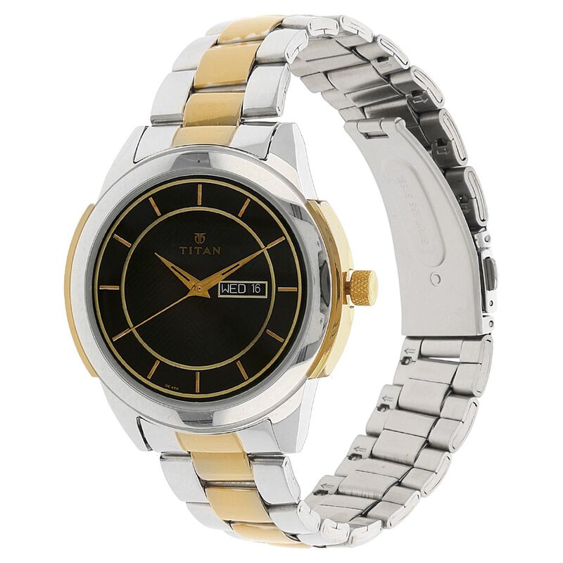 Titan Quartz Analog with Day and Date Black Dial Stainless Steel Strap Watch for Men - image number 1
