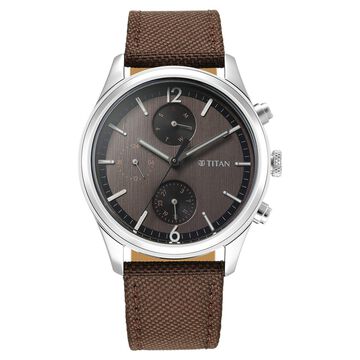 Titan Wrist Wit Quartz Analog with Day and Date Brown Dial Leather Strap Watch for Men