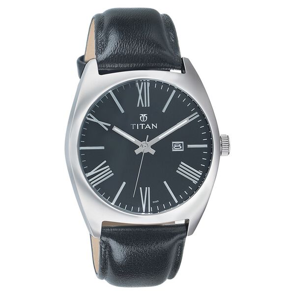 Titan Quartz Analog with Date Black Dial Leather Strap Watch for Men - image number 0