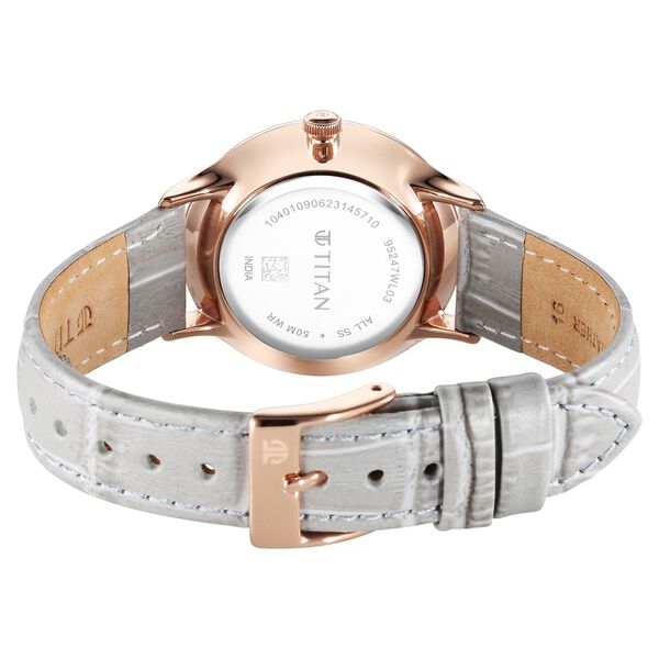 Titan Bright Leathers Quartz Analog with Date Silver Dial Leather Strap for Women - image number 4