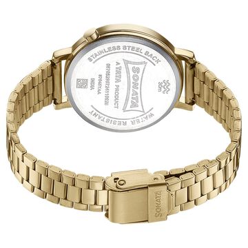 Sonata Elegent Essentials Quartz Analog Champagne Dial Stainless Steel Strap Watch For Women