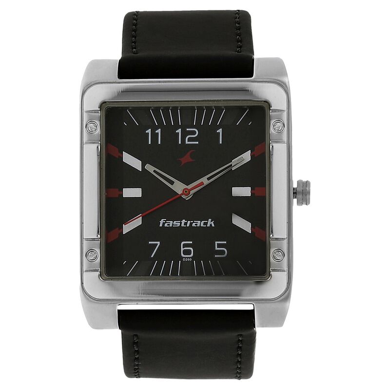 Fastrack Quartz Analog Black Dial Leather Strap Watch for Guys
