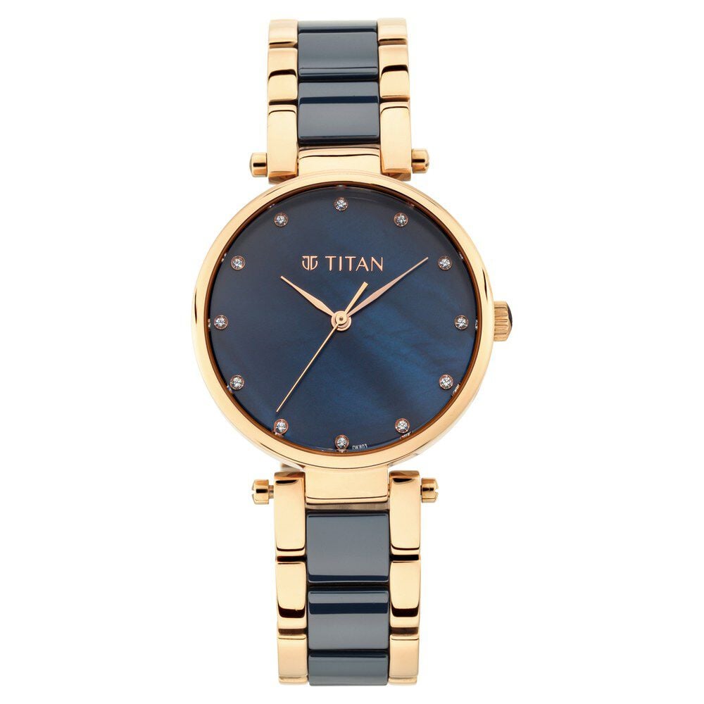 Buy Online Titan Quartz Analog Blue Dial Ceramic Strap Watch for Women ns95061wd05 Titan