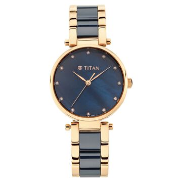 Titan Quartz Analog Blue Dial Ceramic Strap Watch for Women