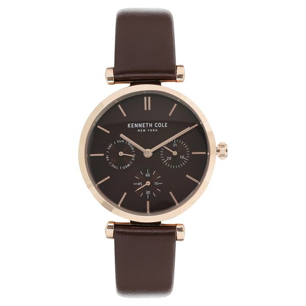 Kenneth Cole Quartz Multifunction Brown Dial Leather Strap Watch for Women - image number 0