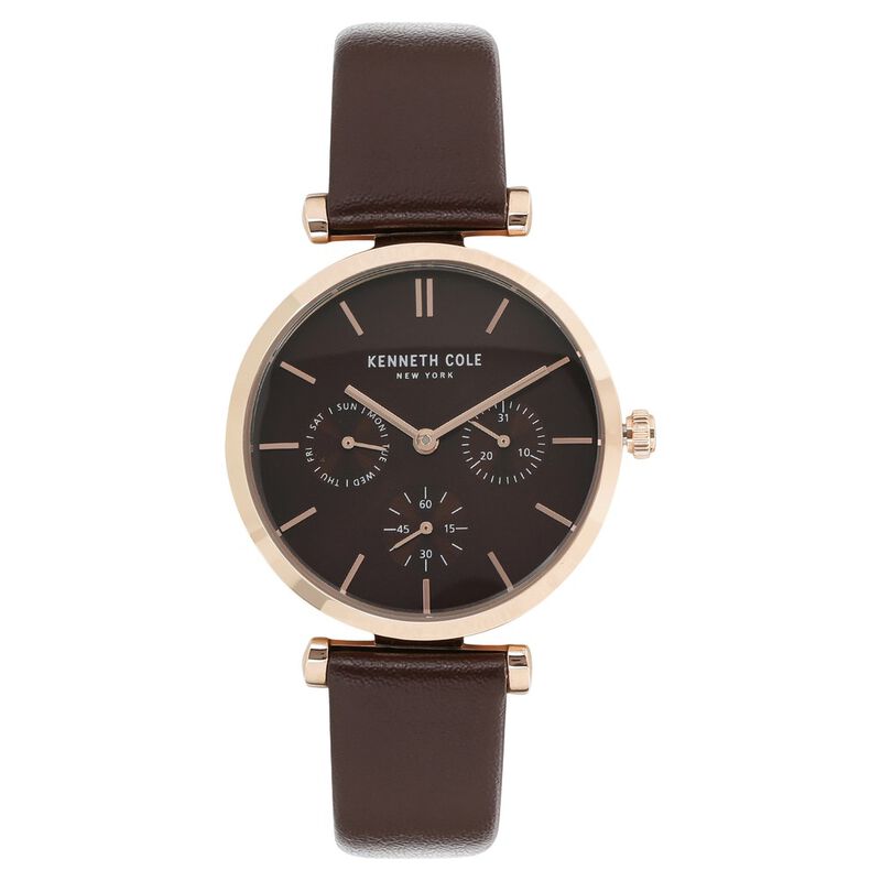 Kenneth Cole Quartz Multifunction Brown Dial Leather Strap Watch for Women