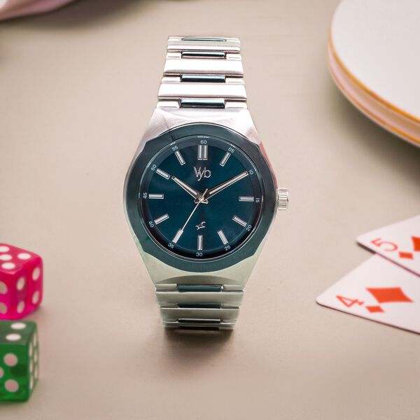 Vyb Arcane By Fastrack Quartz Analog Blue Dial Metal Strap Watch For Guys - image number 0